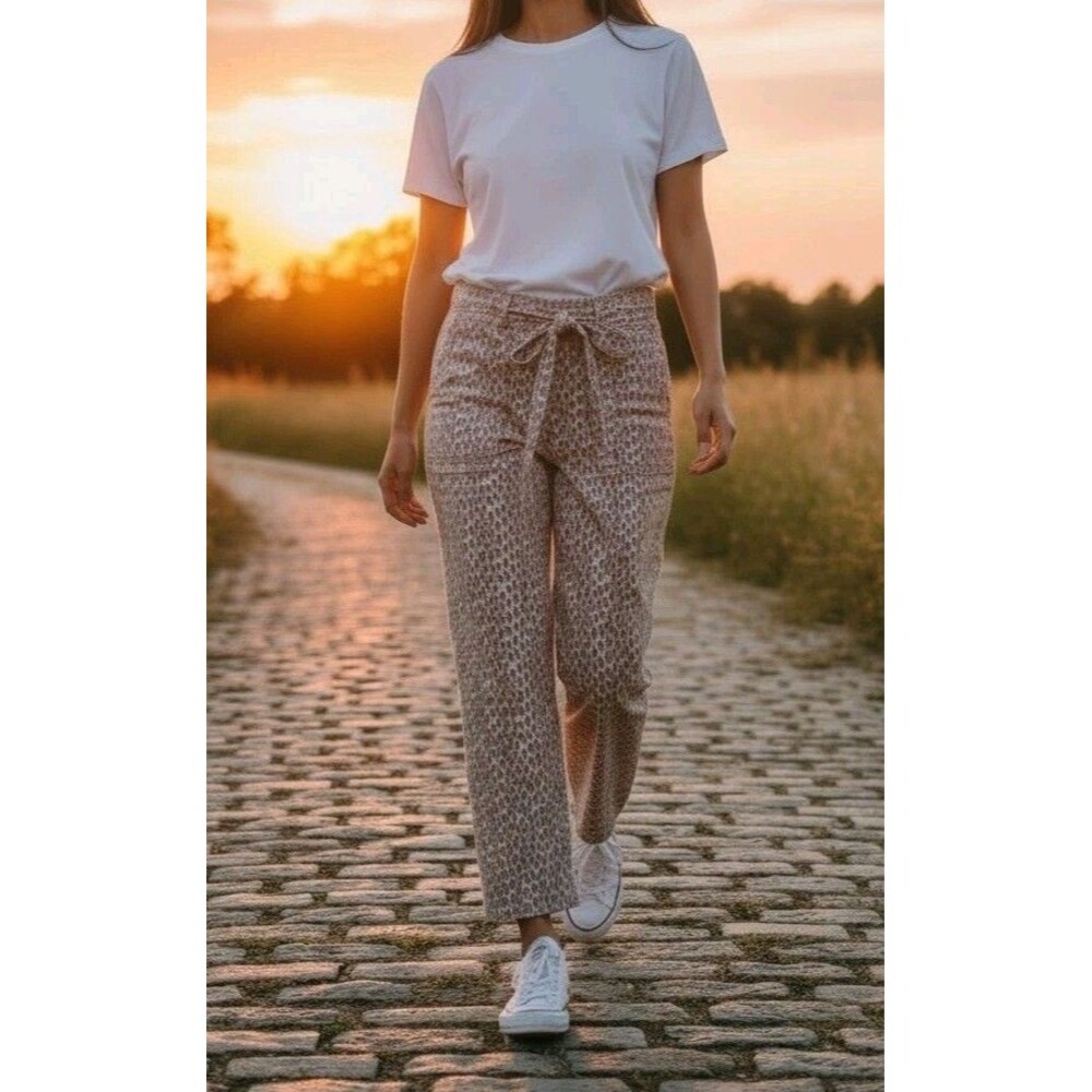 Anthropologie The Wanderer Leopard Print Utility Pants Paperbag Tie Waist Sz 32